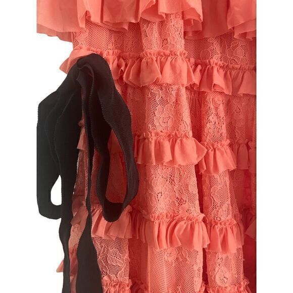 Brognano Salmon Pink Ruffled Lace Halter‎ Dress Romantic Tiered Size US 6 IT 42 - Picture 3 of 15